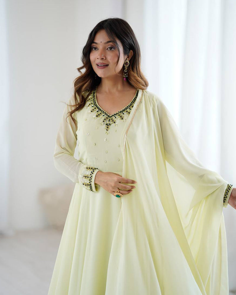 Pista Color Georgette Three Piece Anarkali Suit