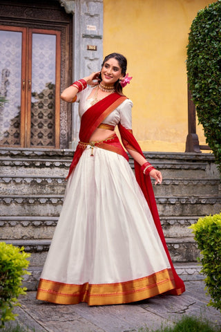 Ready-to-Wear Zari Woven Lehenga Set with Unstitched Blouse and Lace Border Dupatta