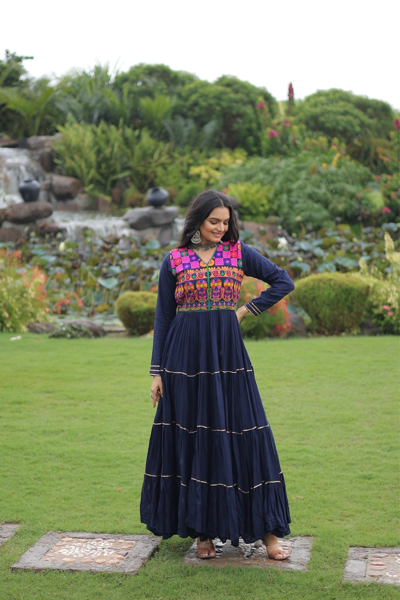Kutchi Gamthi Embroidered With Mirror Hand Work Navratri Special Gown