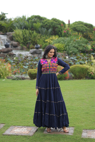 Kutchi Gamthi Embroidered With Mirror Hand Work Navratri Special Gown