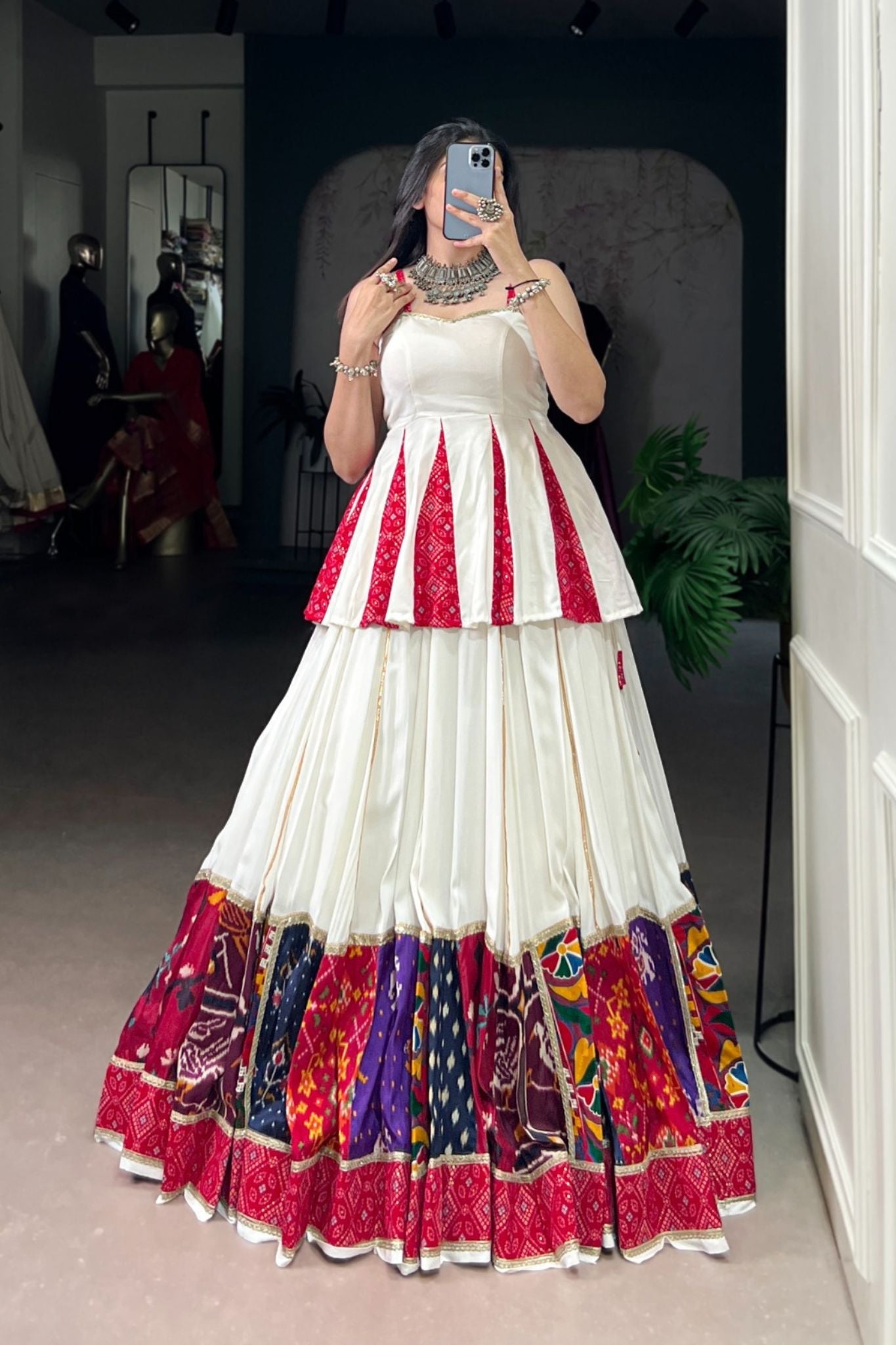 Traditional Designer Bandhej Printed  With Multi Patch Work Navratri Lehenga Choli