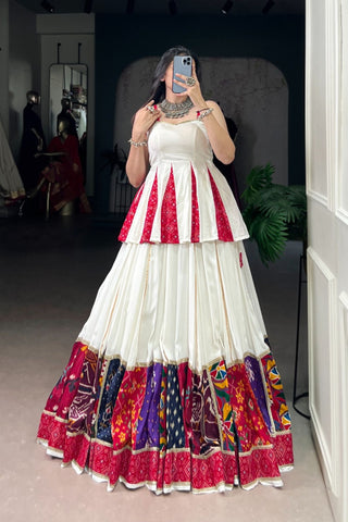 Traditional Designer Bandhej Printed  With Multi Patch Work Navratri Lehenga Choli