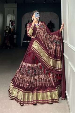 Gaji Silk Lehenga Choli With Digital Print And Lagadi Patta