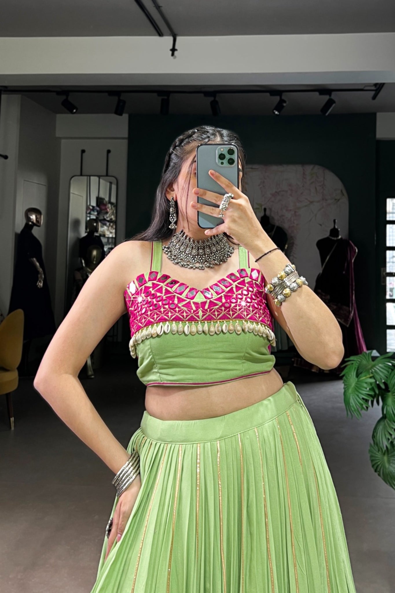 Parrot Green Pure Rayon Beautiful Navratri Designer Lehenga Choli