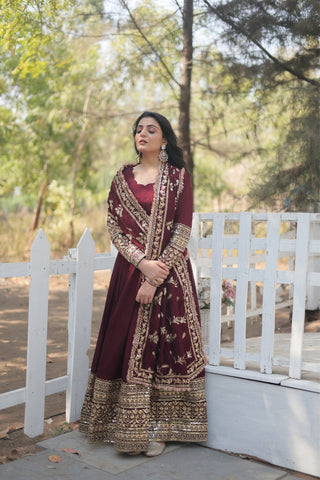 Stunning Premium Dark Maroon Anarkali Set