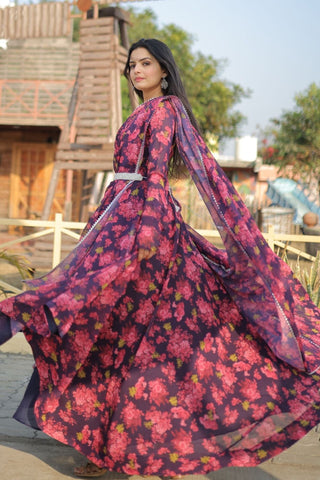 Women Stylish Long Printed Gown