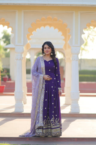 Purple Star Georgette With Embroidered Designer Gown