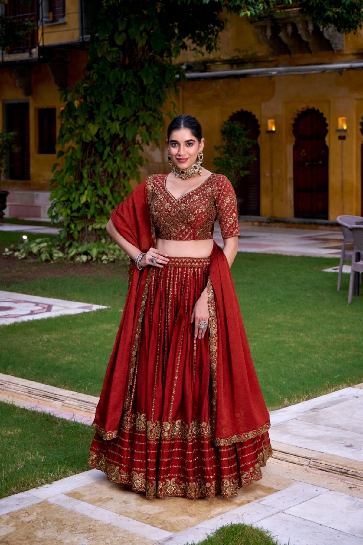Red Orange Rangoli Crush Designer Sequins With Tread Embroidered Wedding Lehenga Choli