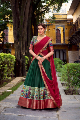 Aastha Silk South Indian Wedding Lehenga Choli With Zari Weaving And Georgette Dupatta