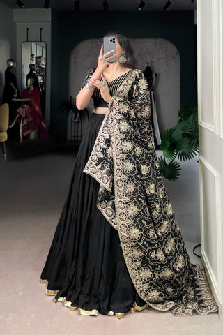 Black Embossed Designer Beautiful Full Flair Navratri Lehenga Choli