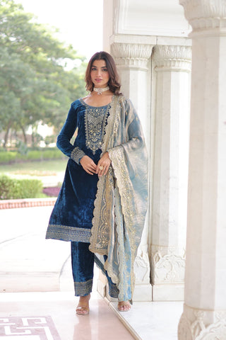Eid Exclusive Velvet Sequin Embroidered Outfit – Shine In Festive Luxury
