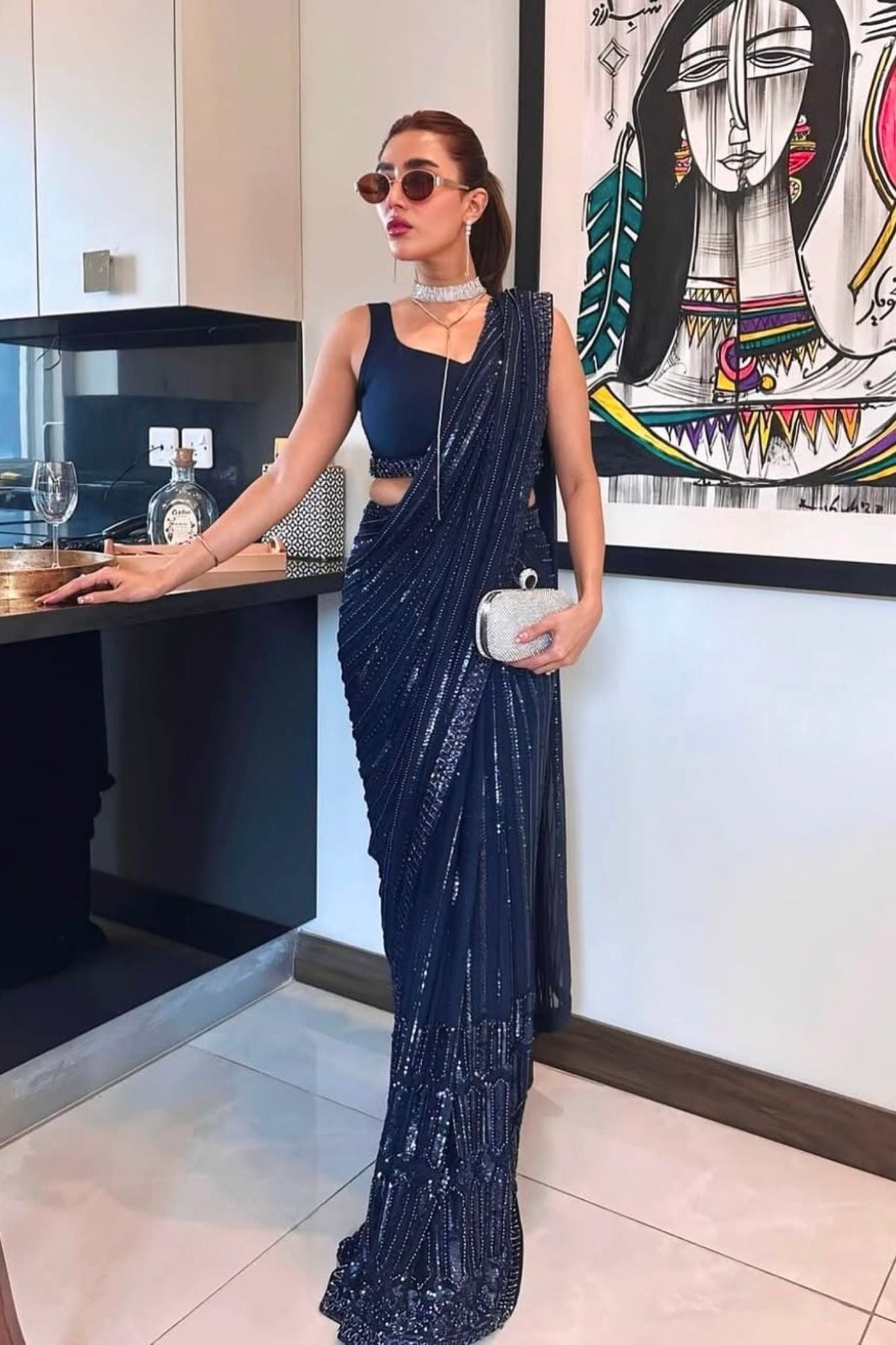 Blue Color Bollywood Georgette Saree