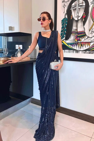 Blue Color Bollywood Georgette Saree