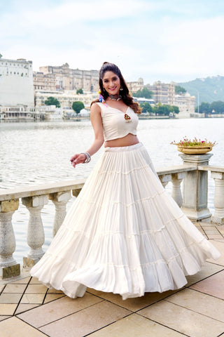 Pure Rayon Mirror Gamthi Work Navratri Lehenga Choli Set
