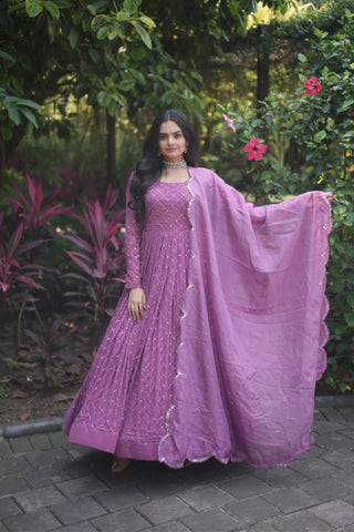 Women Beauty Perfect Embroidery Work Gown With Dupatta Collection