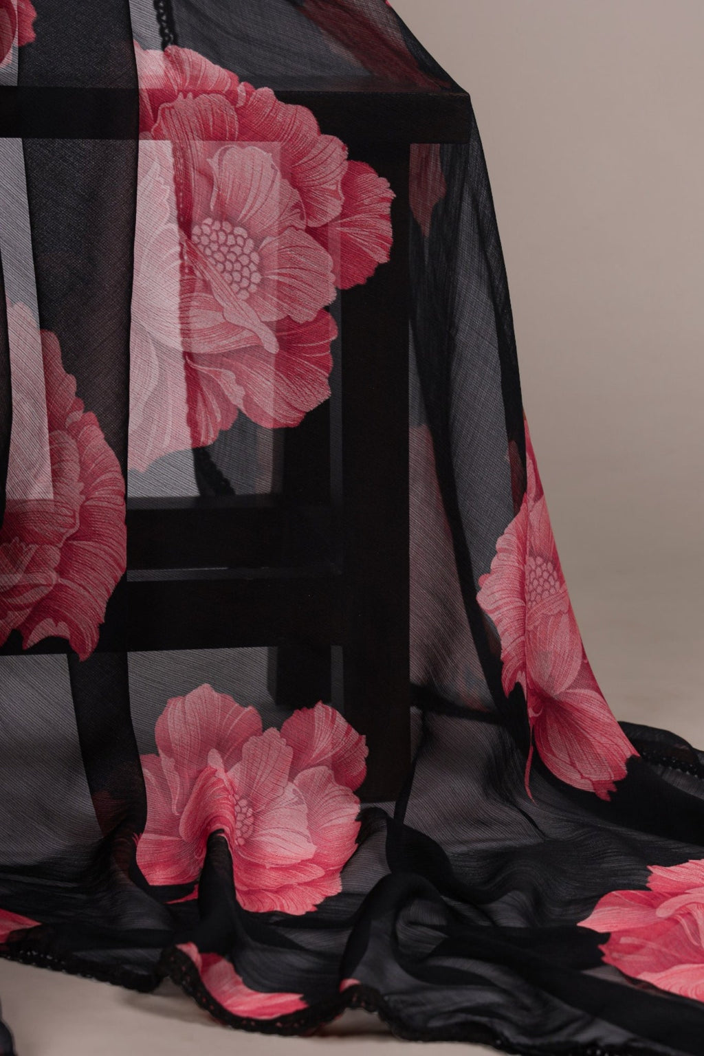 Floral Chiffon Saree With Lace Border Explore Acriine Ethnic Collection
