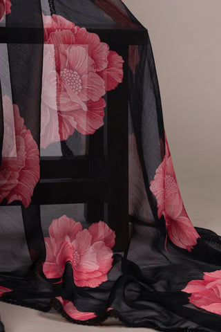 Floral Chiffon Saree With Lace Border Explore Acriine Ethnic Collection