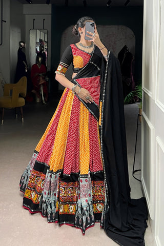 Navratri Special Pure Rayon Lehenga Choli With Ajrakh Print, Gamthi & Gota Patti Work