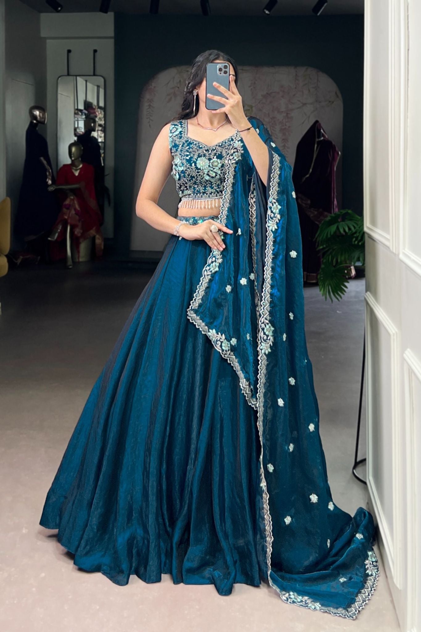 Peacock Color Beautiful Sequins And Tread Embroidered Lehenga Choli