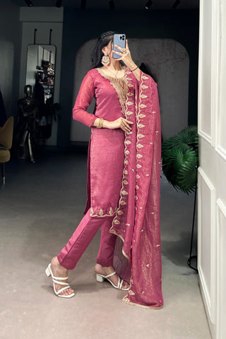 Elegant Silver Glory Embroidered Suit Set For Women