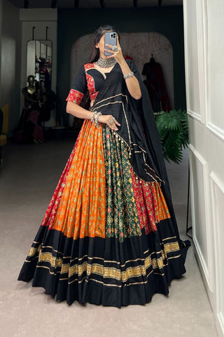 Foil Printed Pure Cotton With Dola Silk Lehenga Choli For Navratri