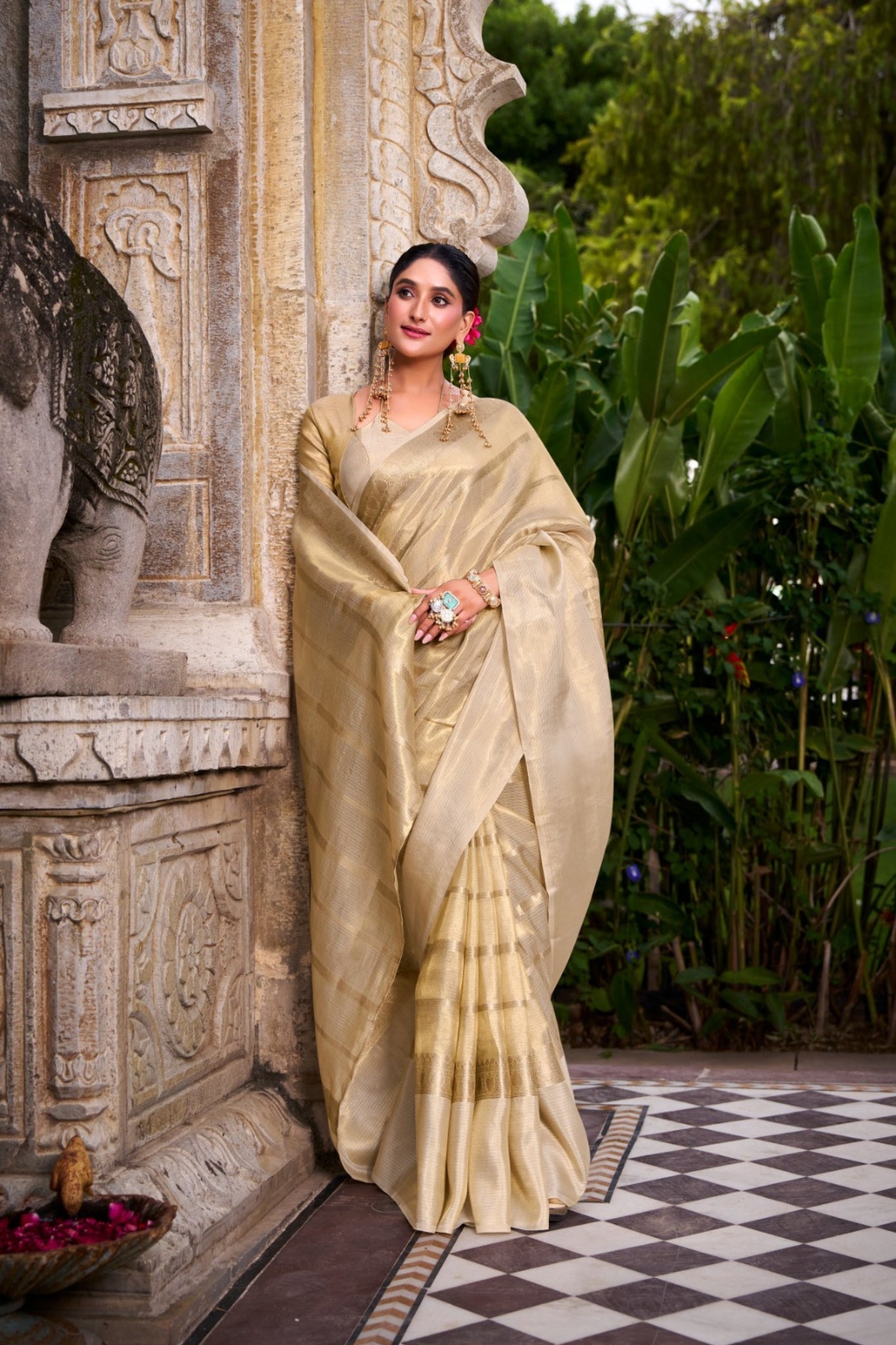 Gold Tissue Saree with Zari Weaving Explore Acriine Ethnic Collection