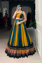 Mustard Pure Rayon Gamthi Work With Gotta Patti Lace Touch Up Navratri Lehenga Choli