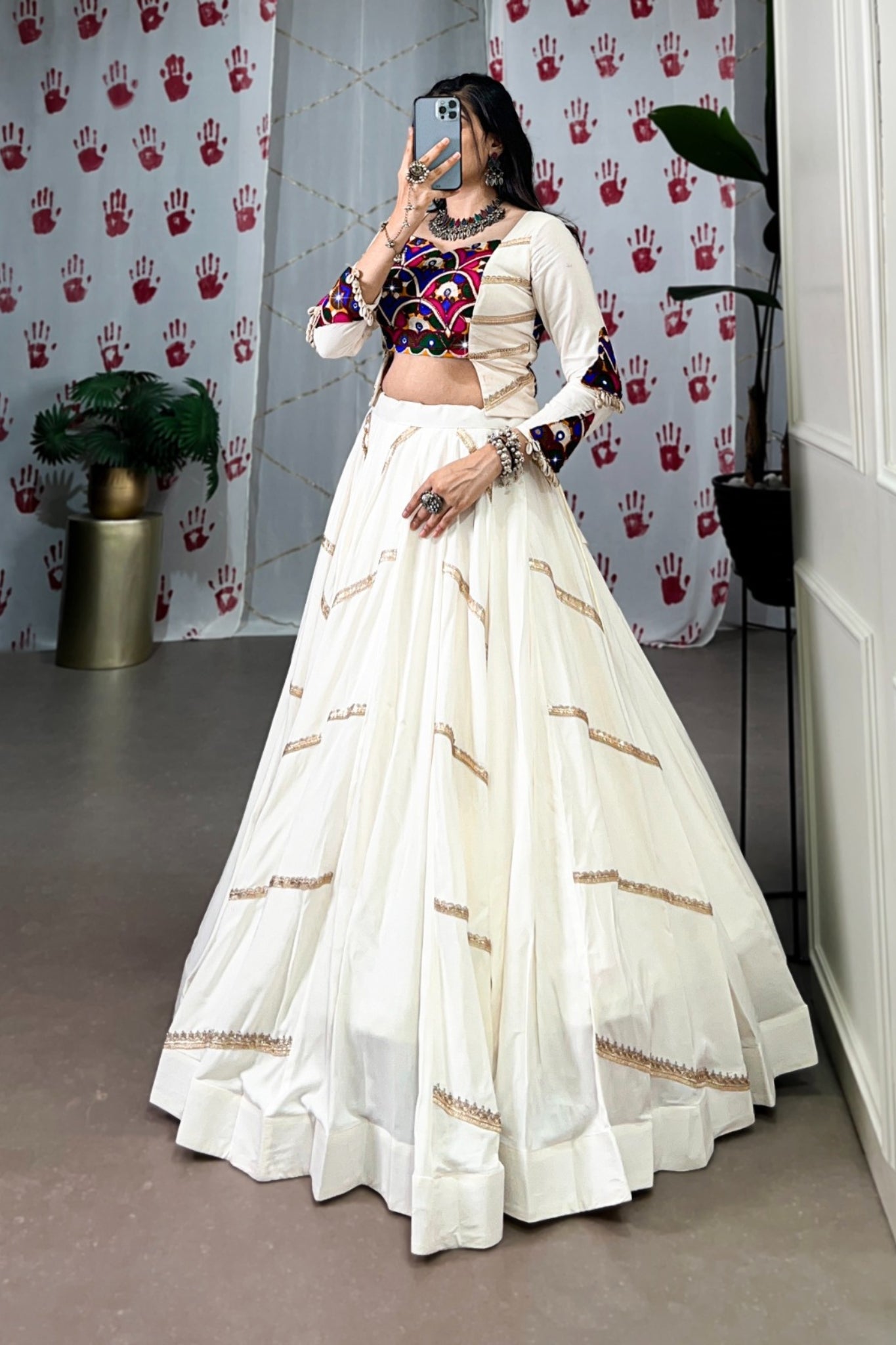 Elevate Navratri Style Original Mirror Gamthi Work With Sequins Lace Touch Up Lehenga Choli