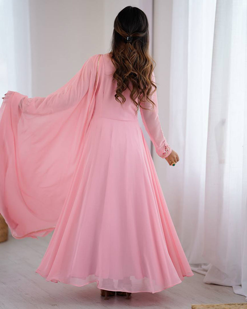 Baby Pink Color Georgette Three Piece Anarkali Suit