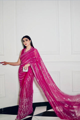 Pink Color Bollywood Georgette Saree