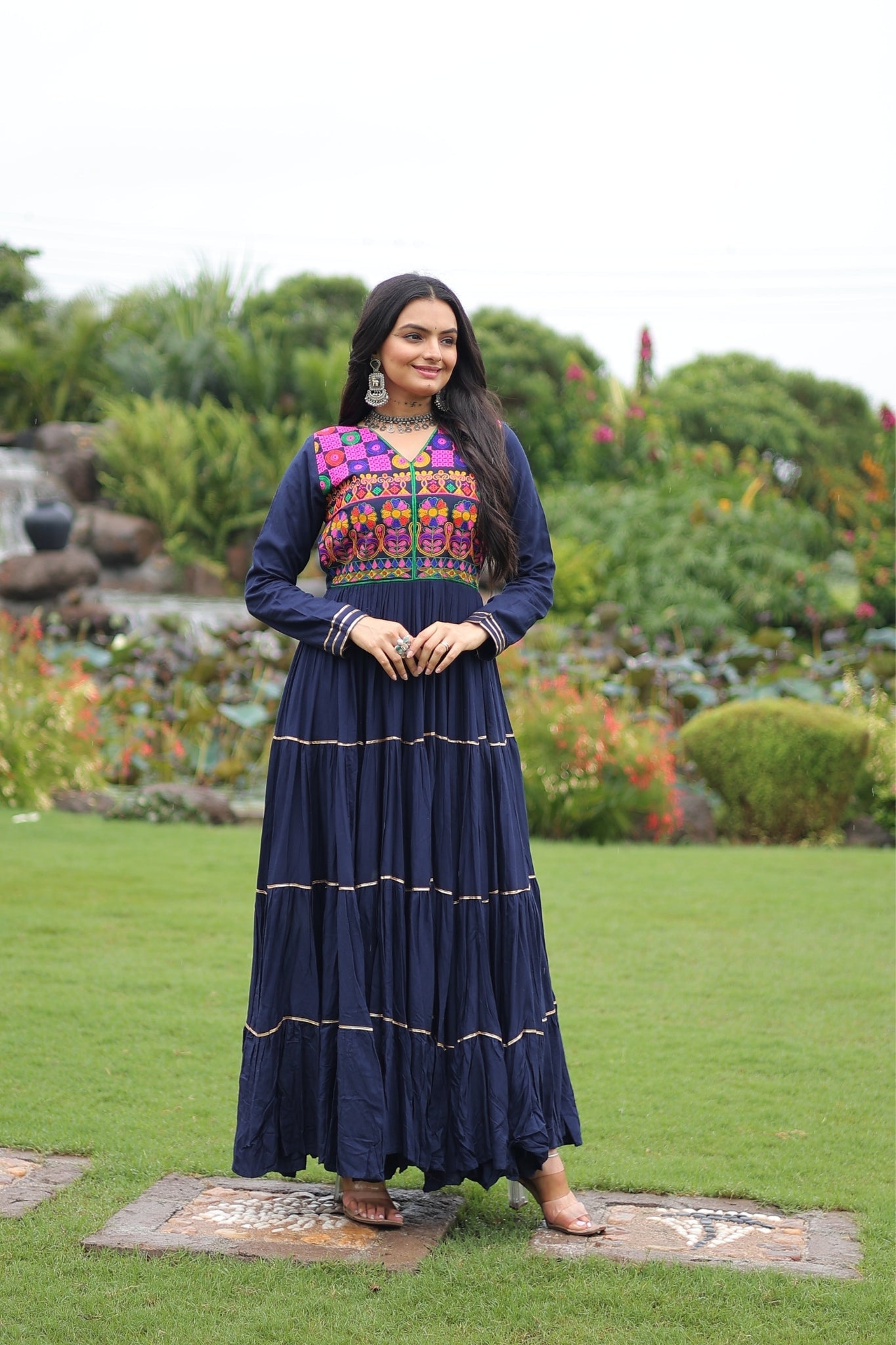 Kutchi Gamthi Embroidered With Mirror Hand Work Navratri Special Gown