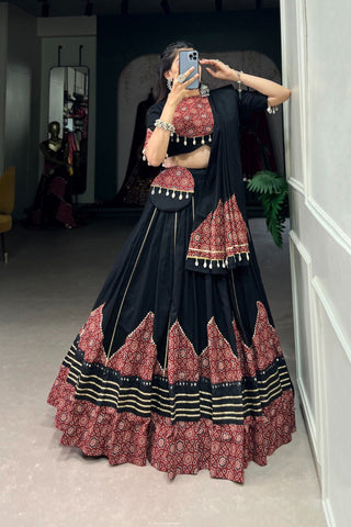 Navratri Special Black Printed Pure Cotton Lehenga Choli