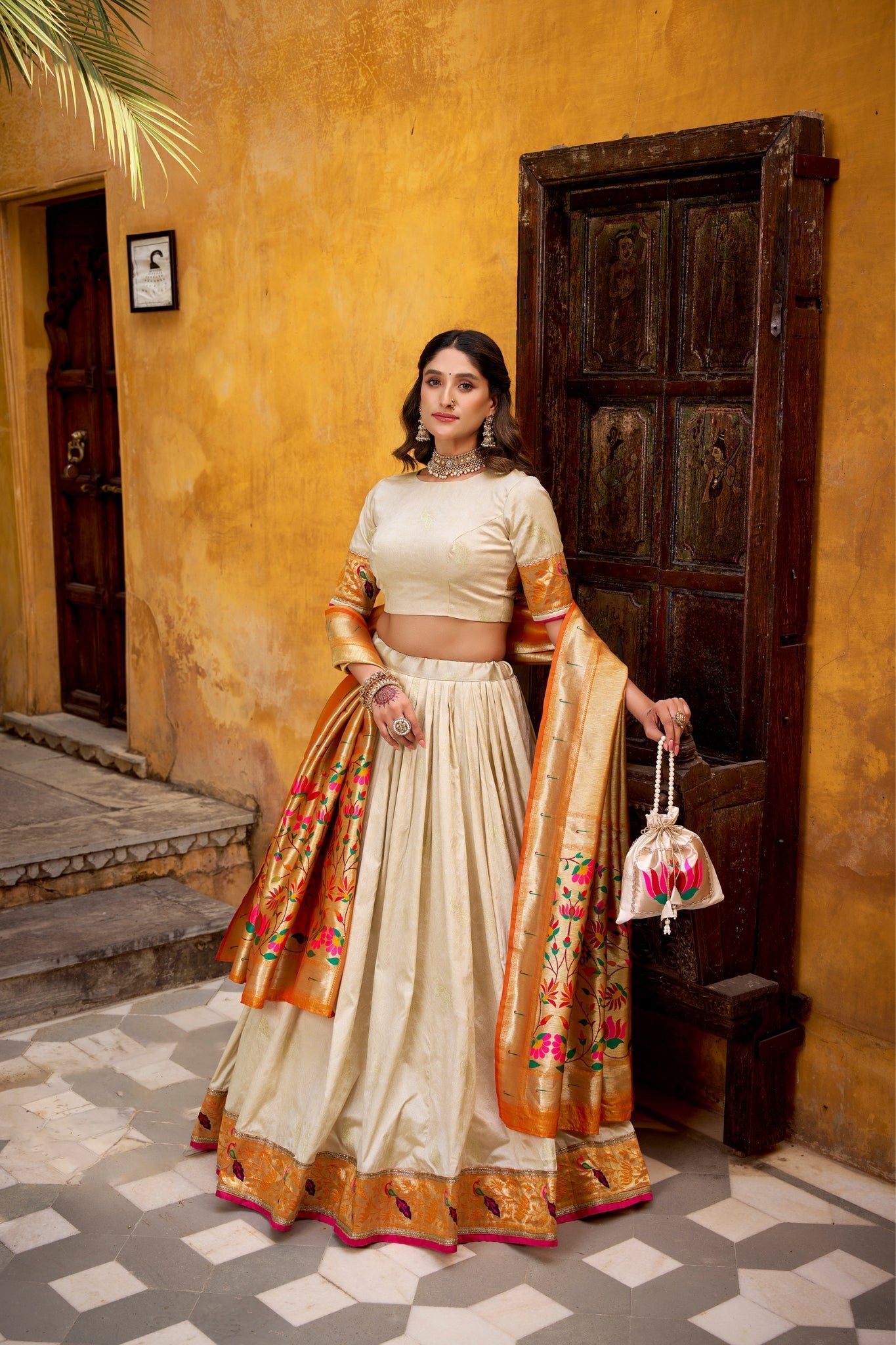 Designer Silk Paithani Lehenga Choli Set With Zari Weaving