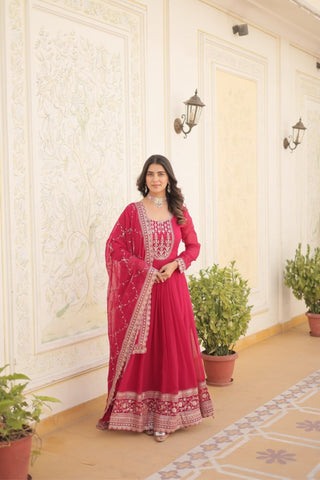 Designer Sequins Embroidered Work Stylish Gown With Dupatta Set