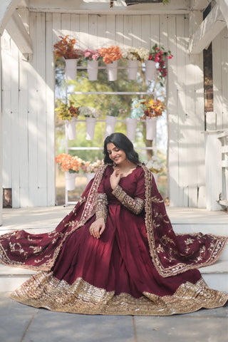 Stunning Premium Dark Maroon Anarkali Set