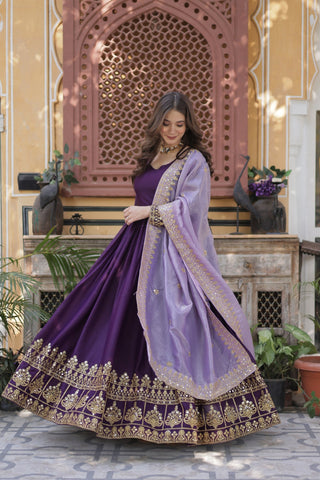 Festive Elegance Georgette Embroidered Zari Sequins Work Wedding Gown With Dupatta Set