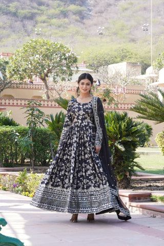 Jacquard With Sequins Embroidered Work Gown & Dupatta Set