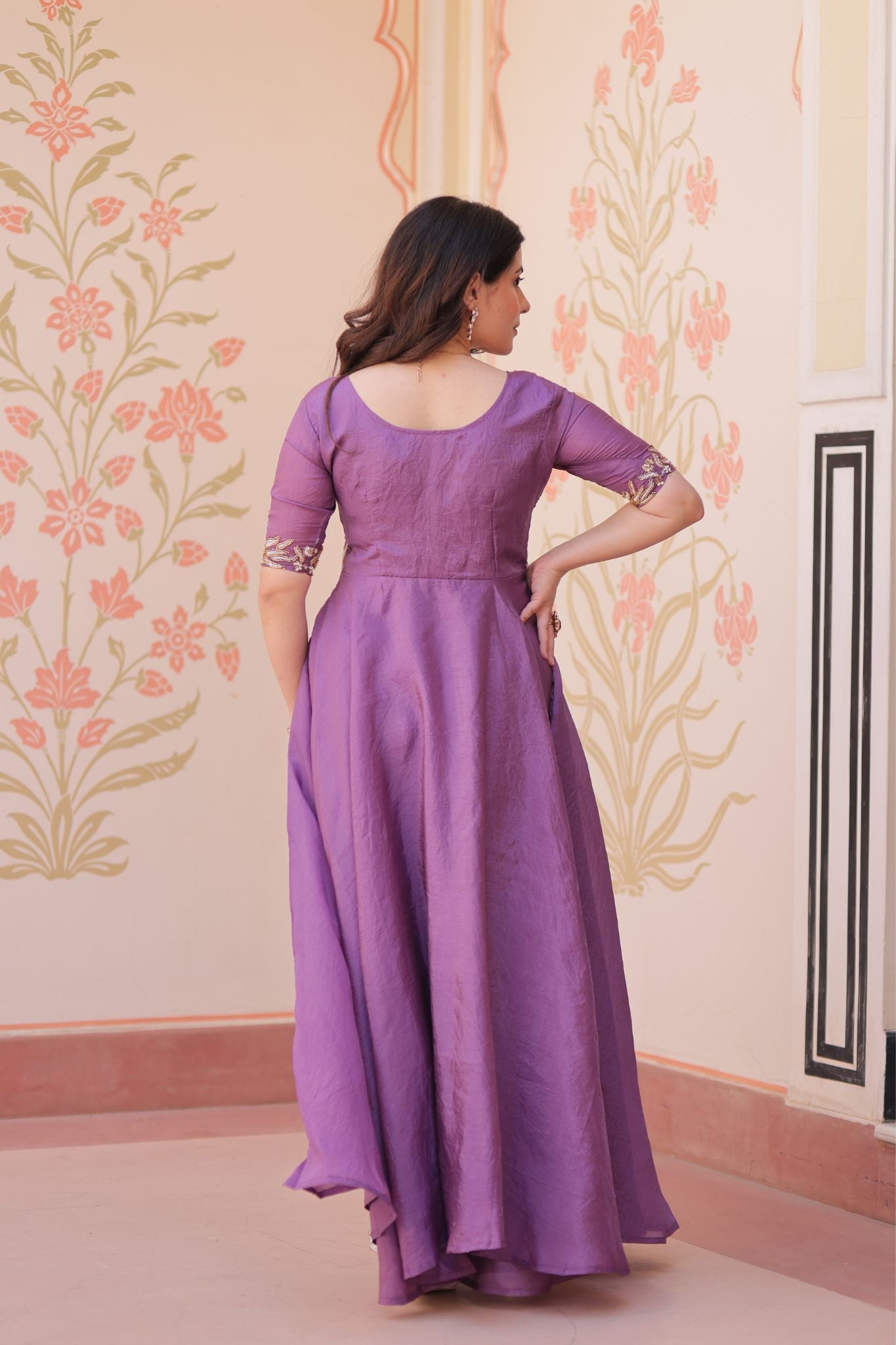 Gold Crush Beads Embroidered Work Crafted Designer Gown