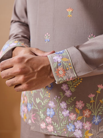 Elegant Grey Embroidered Kurta Jacket and Pant for Mens