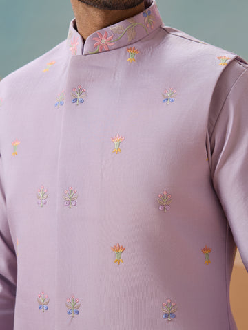 Trendy Lavender Wedding Celebration Kurta Jacket With Pant For Mens