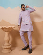 Trendy Lavender Wedding Celebration Kurta Jacket With Pant For Mens
