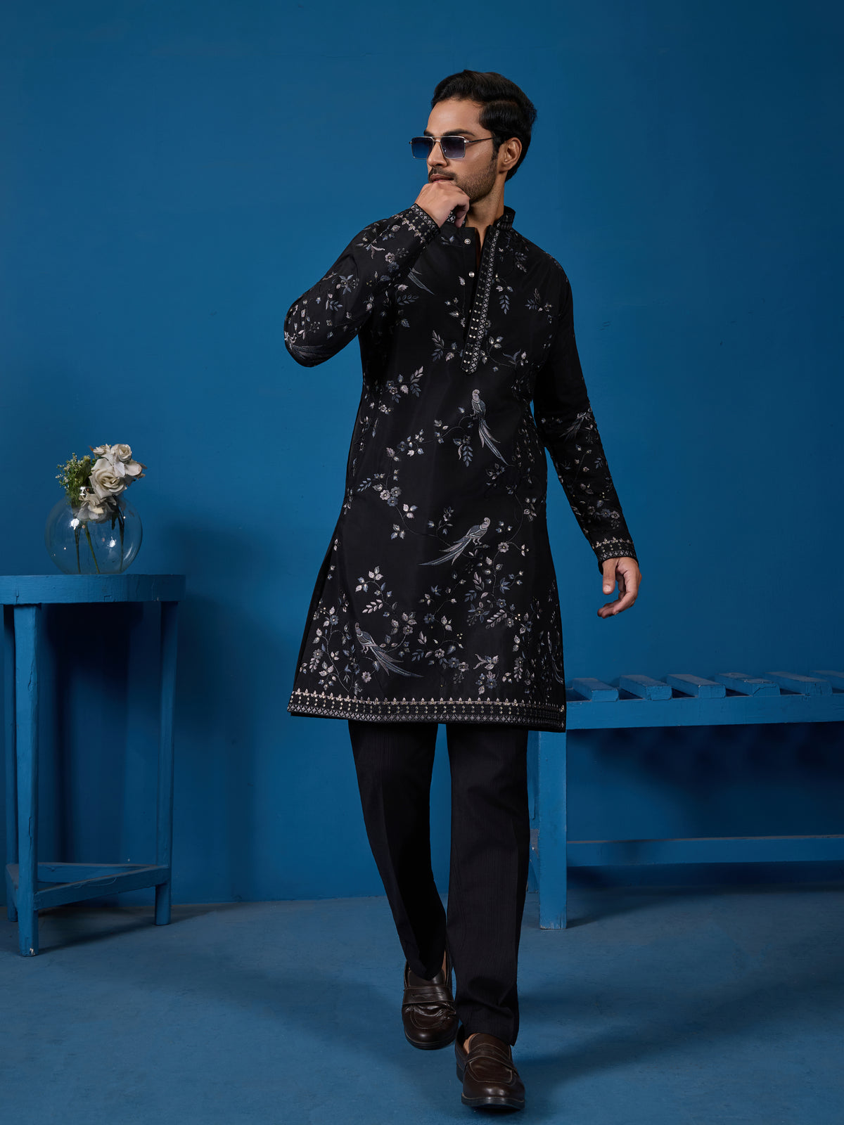 Magic Black Embroidered Stylish Kurta Set for Mens Wear