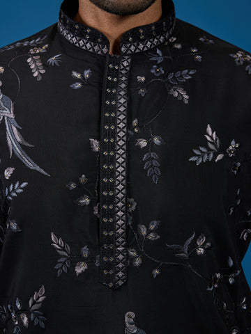 Magic Black Embroidered Stylish Kurta Set for Mens Wear