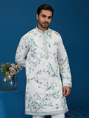 Graceful White Viscose Silk Kurta for Mens Wear