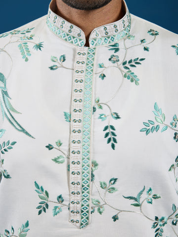 Graceful White Viscose Silk Kurta for Mens Wear