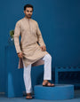 Elegant Beige Embroidered Viscose Silk Kurta for Mens