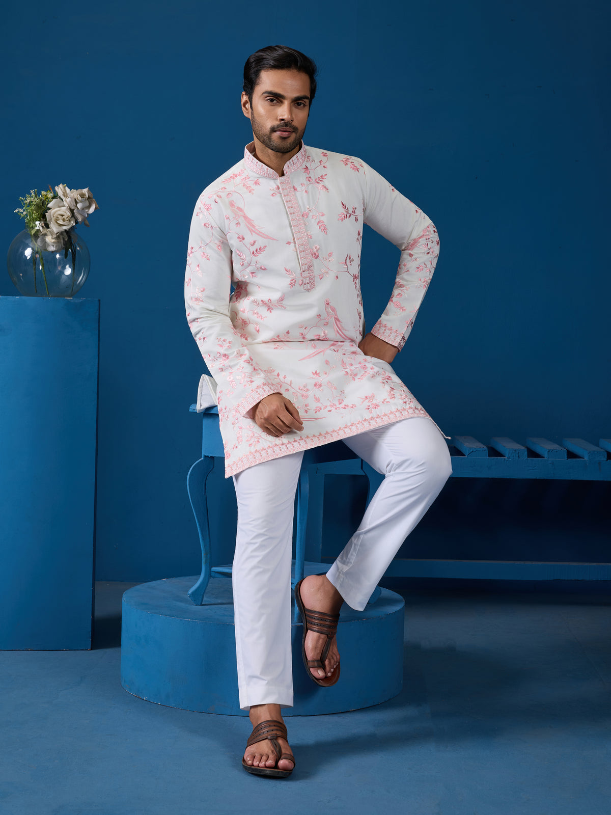 Classic White Viscose Silk Festive Kurta for Mens