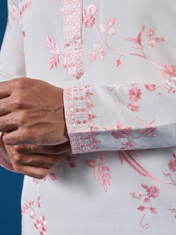 Classic White Viscose Silk Festive Kurta for Mens