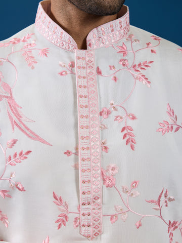 Classic White Viscose Silk Festive Kurta for Mens