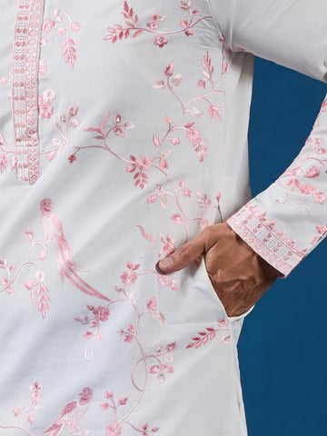 Classic White Viscose Silk Festive Kurta for Mens